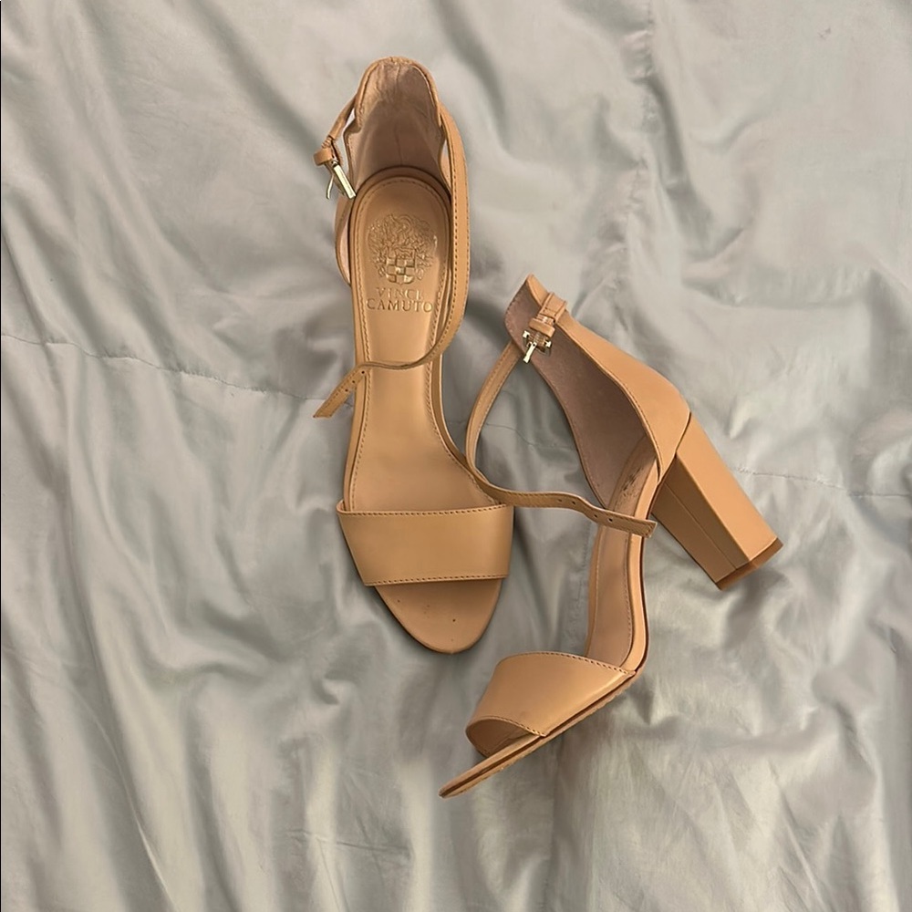 Vince Camuto Elegant Tan Block Heel Sandals